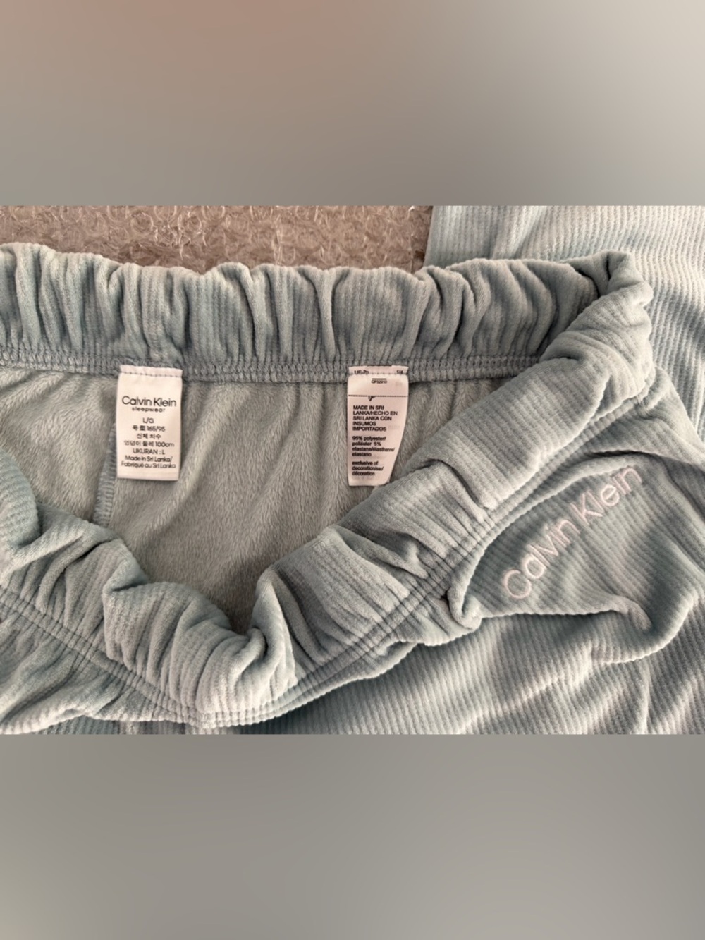 Calvin Klein Pale Blue Velour Lounge Pants L - Picture 3 of 6